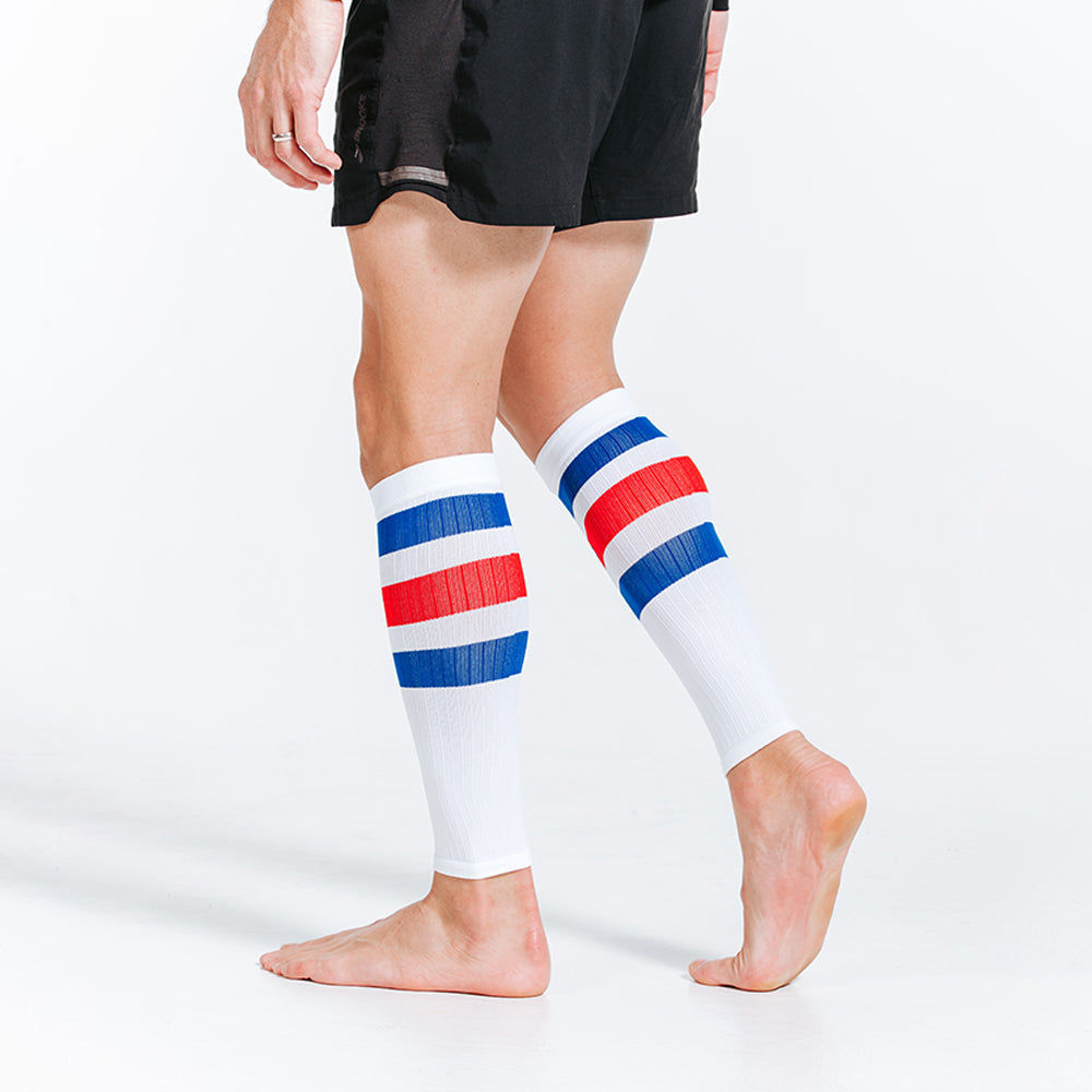 Calf Sleeves, White, Red and Blue Stripe - ProCompression - The Track and Field Store