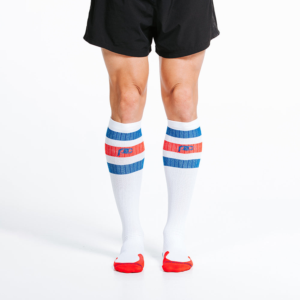 Marathon, White, Red and Blue Stripe - ProCompression - The Track and Field Store