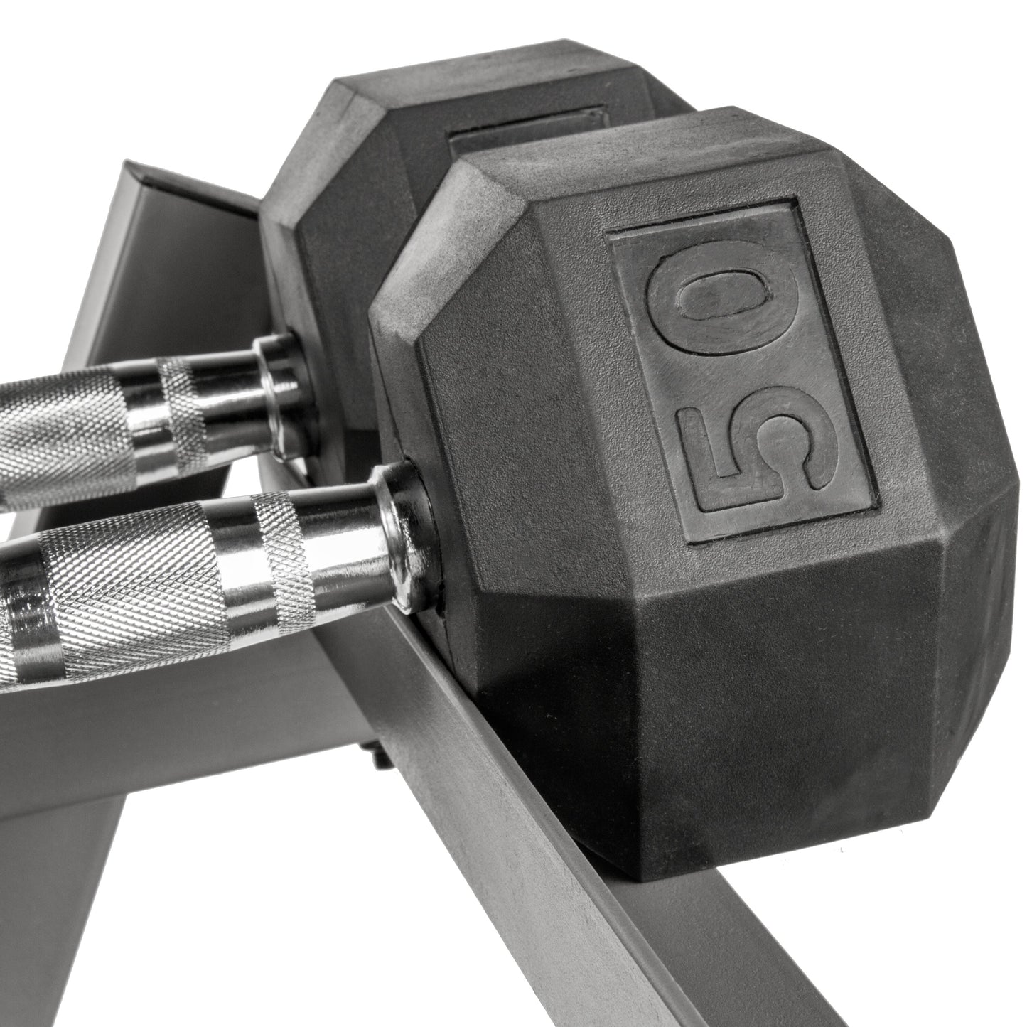 5-50 lb Hex Dumbbell Set with Rack and Weight Bench XMARK