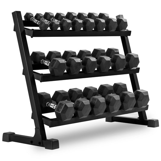 10-Pairs, 5 to 50 lbs. Hex Dumbbells Includes 3-Tier Storage Rack