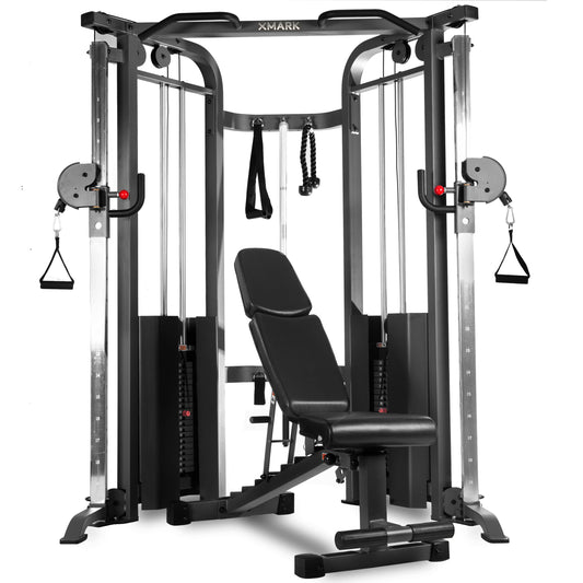 Functional Trainer Cable Machine with 200 lb Weight Stacks and Adjustable Weight Bench - Xmark