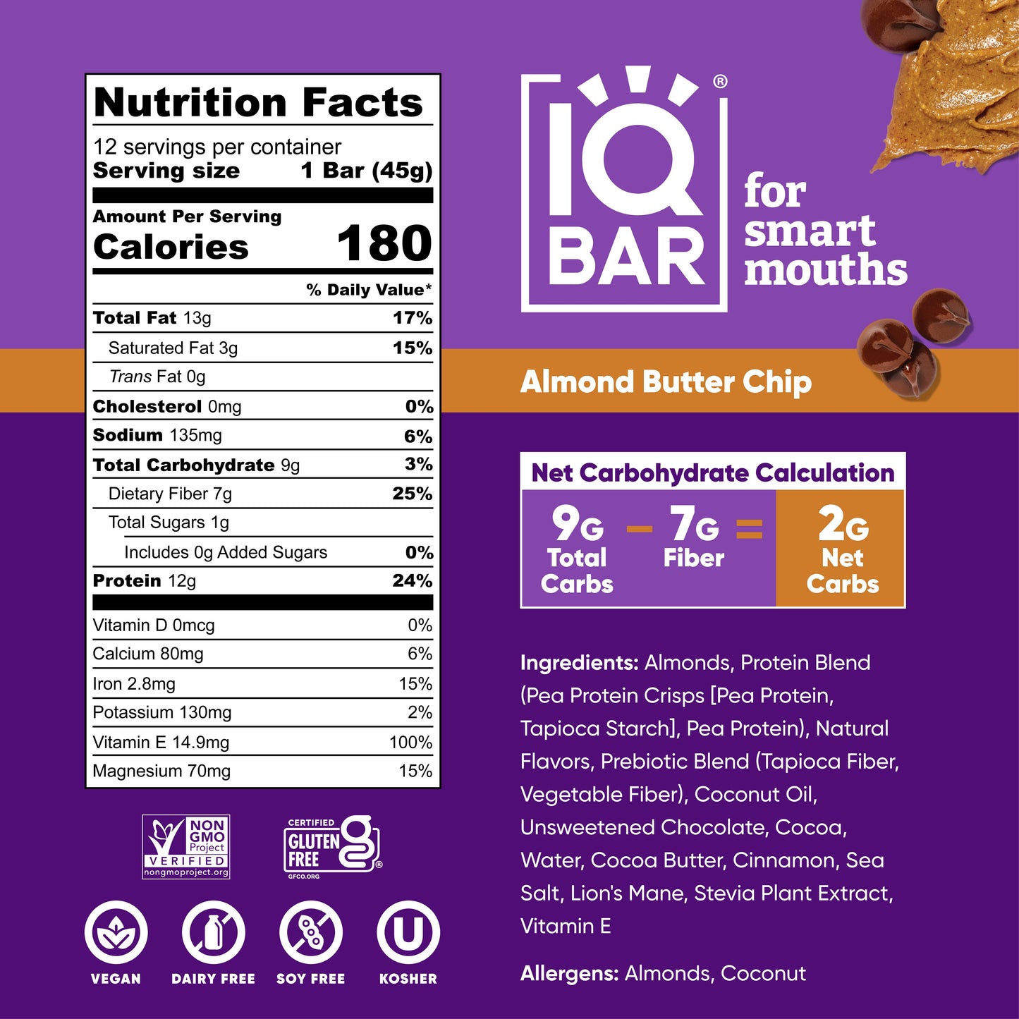 Almond Butter Chip (12 Bars) - IQ Bar - The Track and Field Store