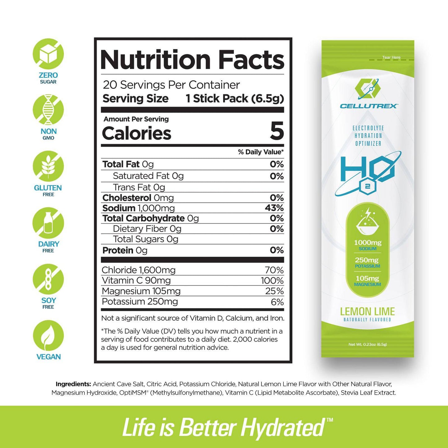 H2O ELECTROLYTES™ - Lemon Lime | Zero Sugar Electrolyte Powder - The Track and Field Store