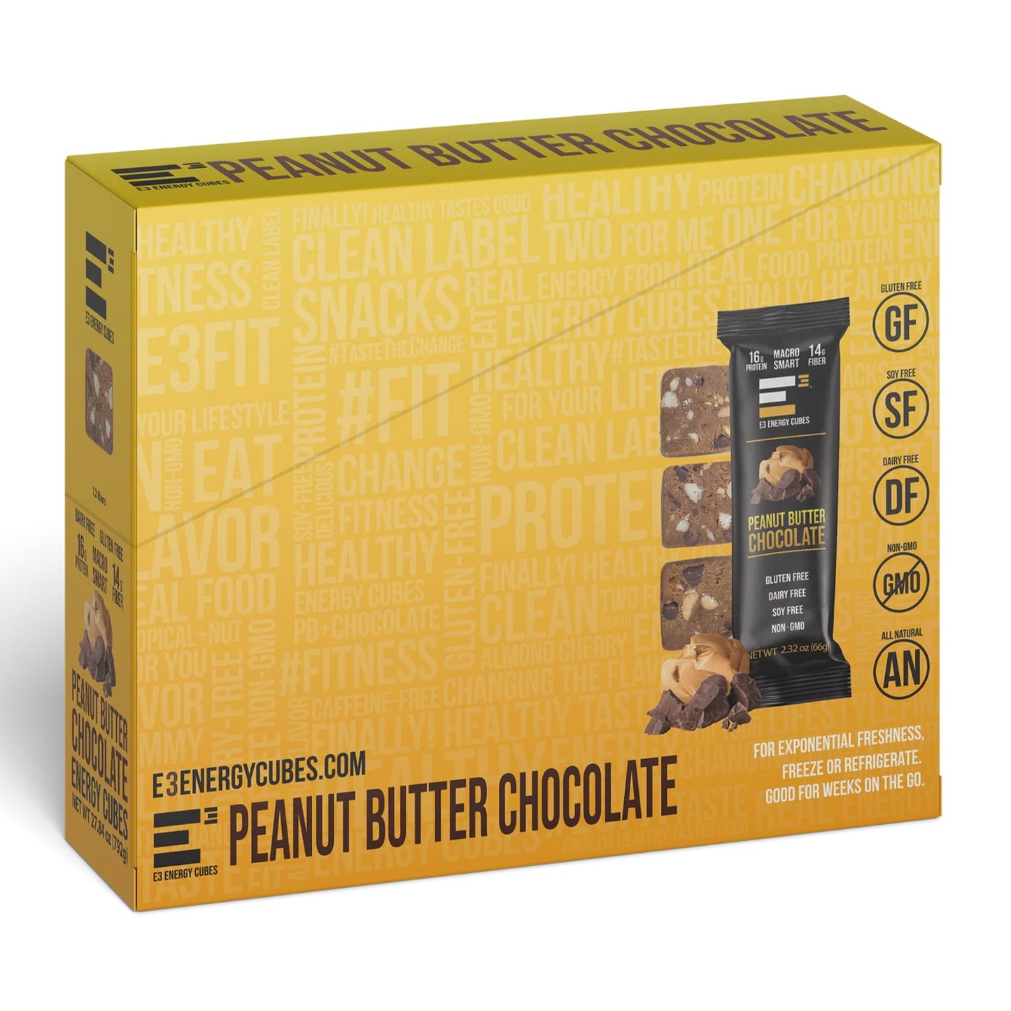 Peanut Butter & Chocolate E3 Energy Cubes - Protein Bars (12 bars) - The Track and Field Store