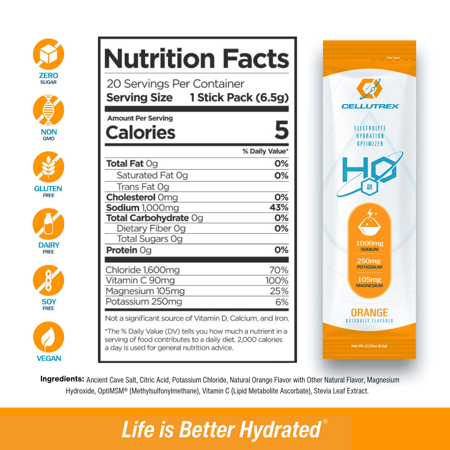 H2O ELECTROLYTES™ - Orange | Zero Sugar Electrolyte Powder - The Track and Field Store