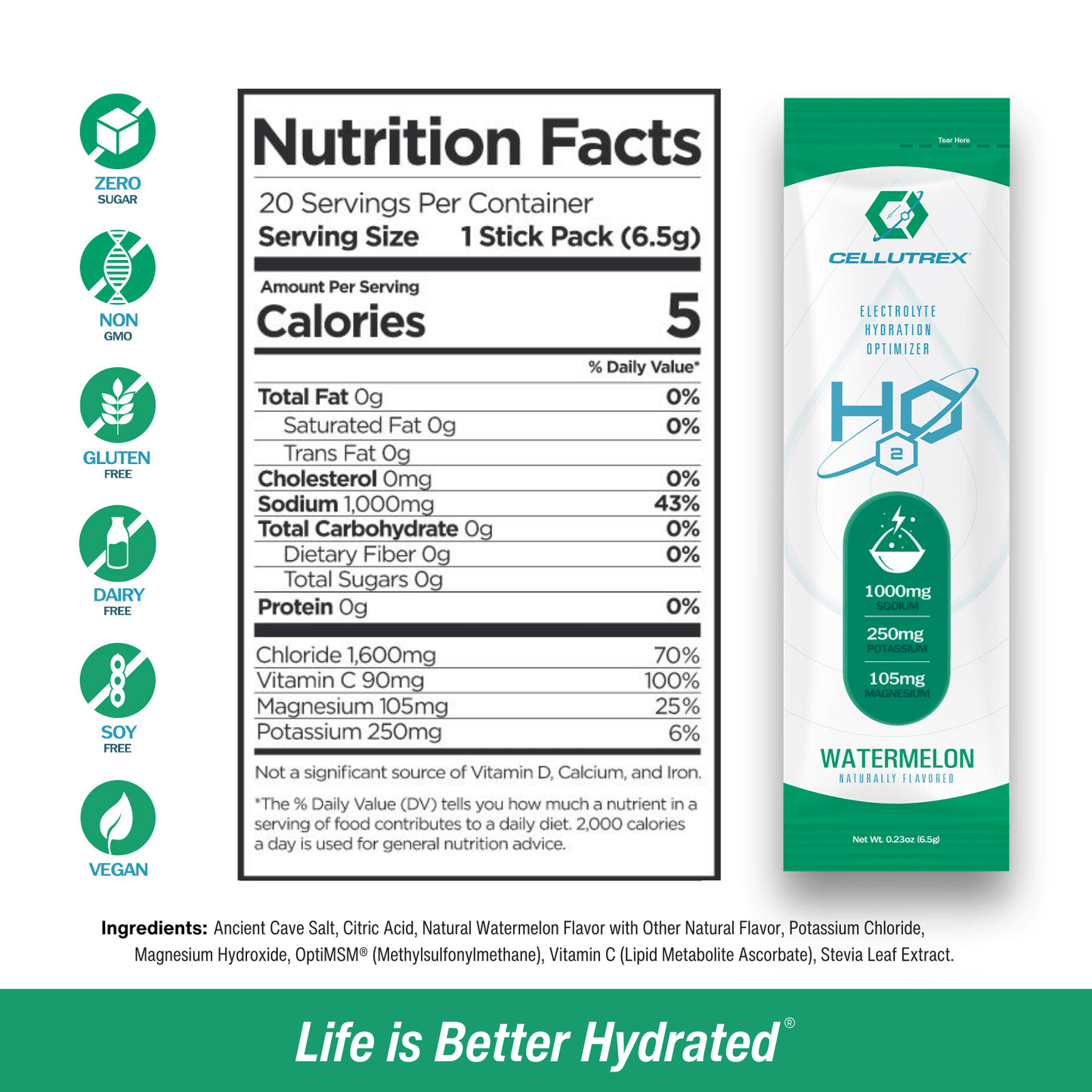H2O ELECTROLYTES™ - Watermelon | Zero Sugar Electrolyte Powder - The Track and Field Store