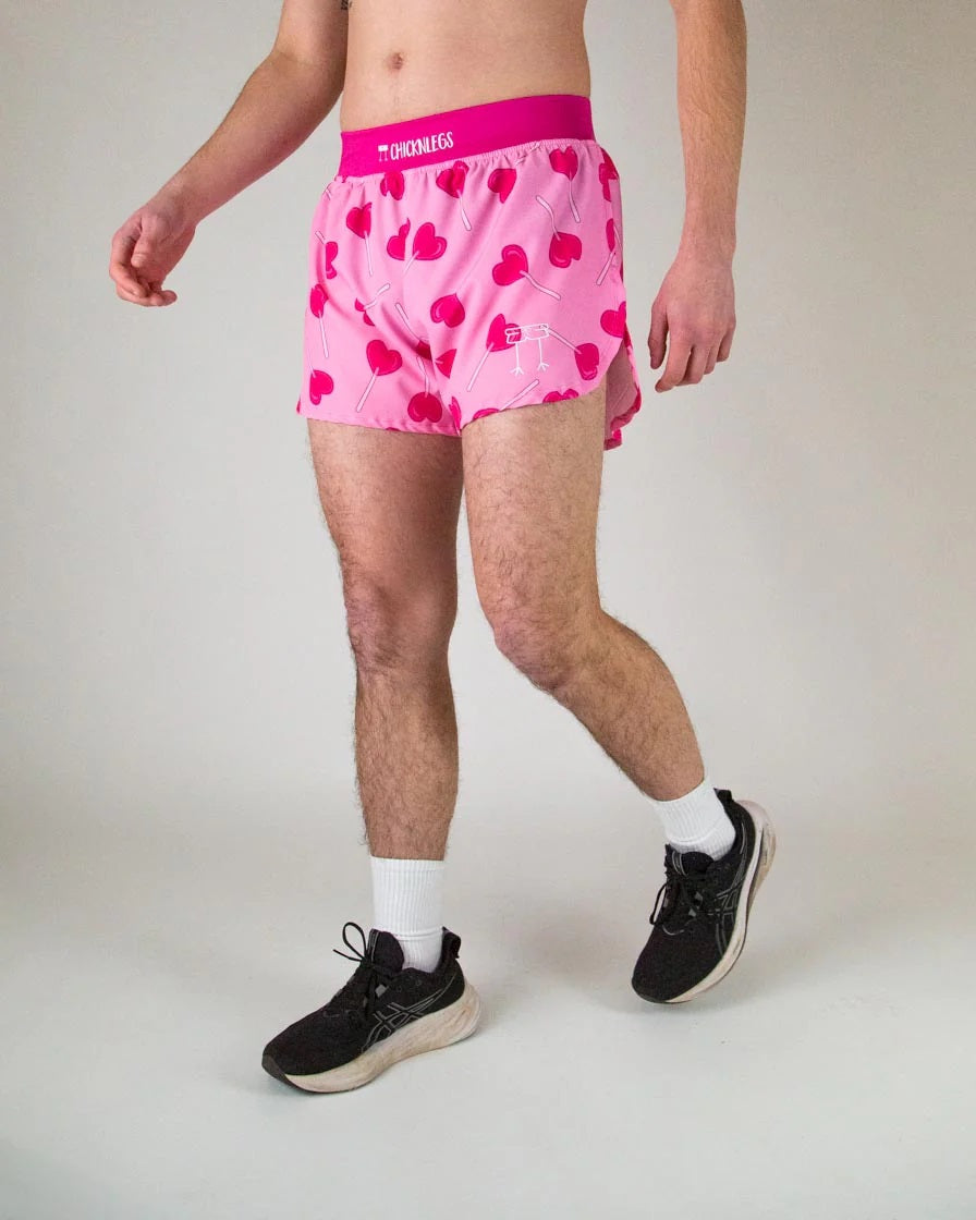 Men's Valentine's LUV POPS 4" Half Split Shorts (Pink) - ChicknLegs Triathlete Store