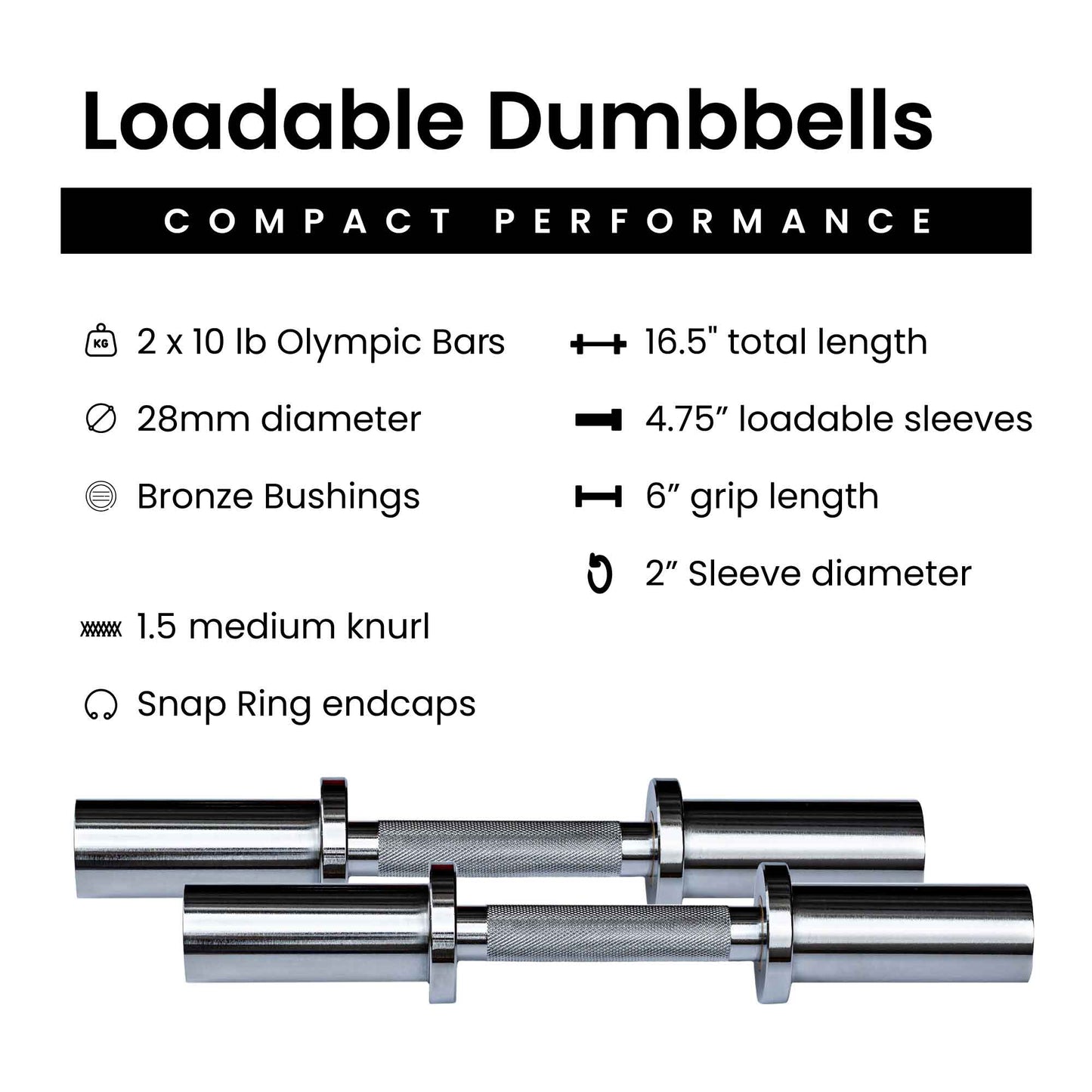 Loadable Dumbbell Bars - Pair - Barbell Standard