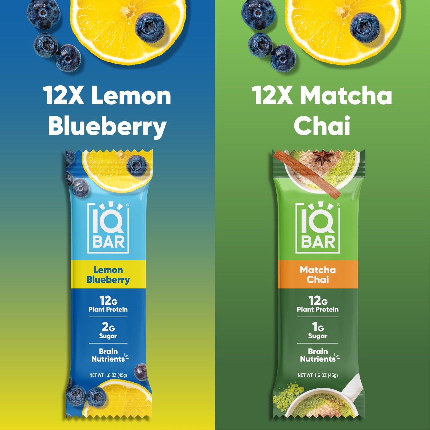 Lemon Blueberry & Matcha Chai (24 Bars) - IQ Bar - The Track and Field Store