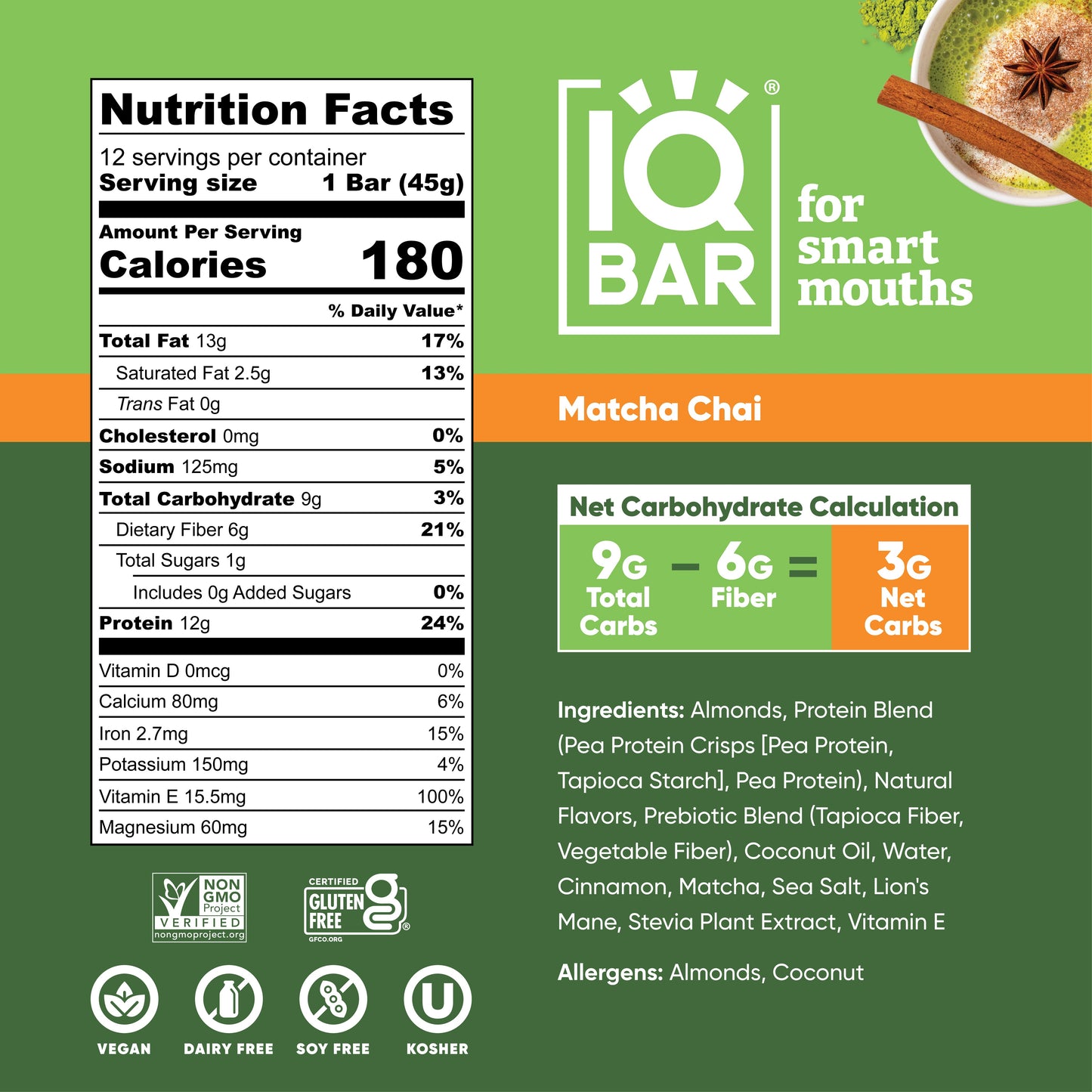 Matcha Chai (12 Bars) - IQ Bar - The Track and Field Store