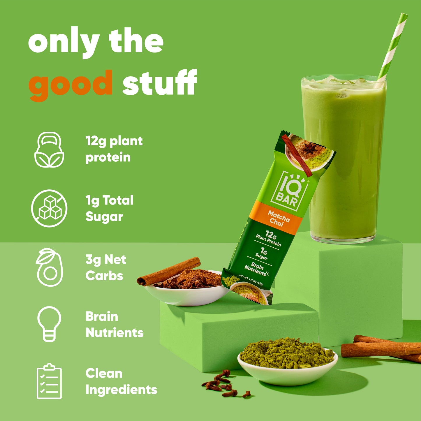 Matcha Chai (12 Bars) - IQ Bar - The Track and Field Store
