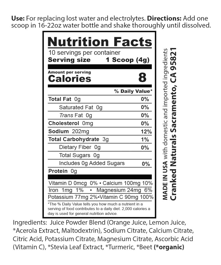 Pure Hydration Orange-Citrus: No Sugar Added Cranked Naturals Plant Based Sports Nutrition