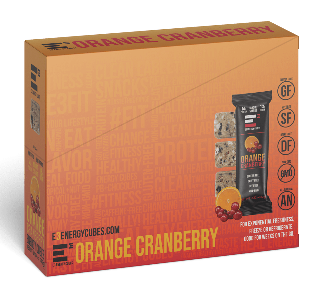 Orange Cranberry E3 Energy Cubes - Protein Bars (12 bars) - The Track and Field Store
