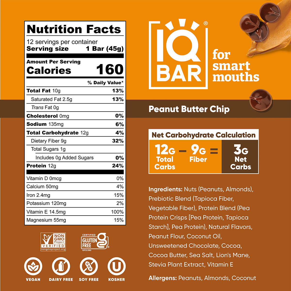Peanut Butter Chip (12 Bars) - IQ Bar - The Track and Field Store