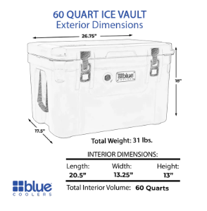 60 Quart Ice Vault Roto-Molded Cooler - Blue Coolers - The Track and Field Store