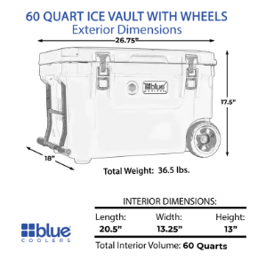 60 Quart Ice Vault Roto-Molded Cooler with Wheels - Blue Coolers - The Track and Field Store