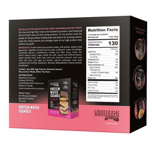 Strawberry Cream Protein Rice Crispy Treats - 15g Protein, Low Carb 4g Net, High Fiber, Soft & Chewy - Wholesome Provisions