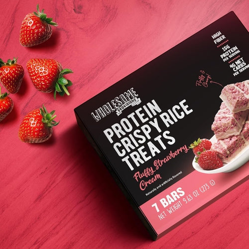 Strawberry Cream Protein Rice Crispy Treats - 15g Protein, Low Carb 4g Net, High Fiber, Soft & Chewy - Wholesome Provisions