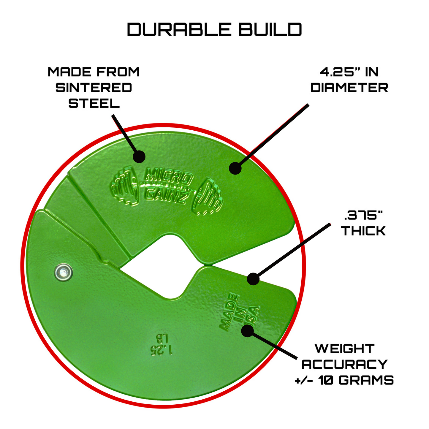 Green 1.25LB Dumbbell Fractional Weight Plates - Micro Gainz - The Track and Field Store