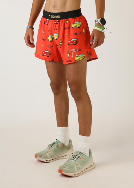 Men's Cars 4" Half Split Shorts (Red) - ChicknLegs Triathlete Store