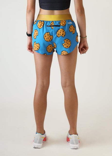 Women's Chocolate Chip Cookies 1.5" Split Shorts (Blue) XXS-XL - ChicknLegs
