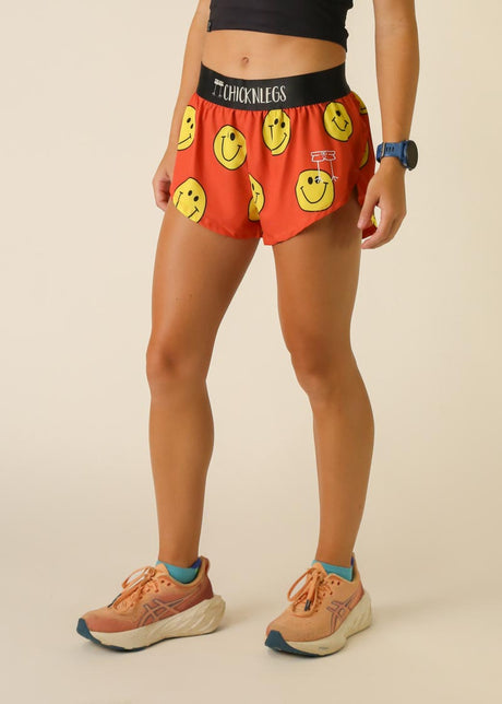 Women's Smiley 1.5" Split Shorts (Orange) - ChicknLegs Triathlete Store