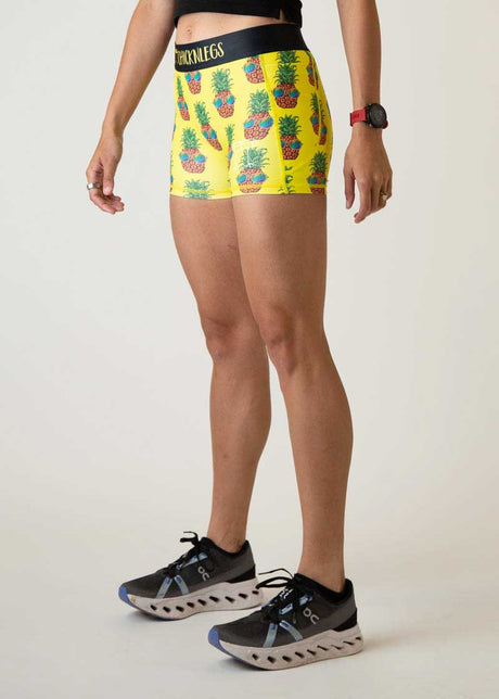 Women's Pineapple Express 3" 2-Pocket Compression Shorts (Yellow) - ChicknLegs Triathlete Store