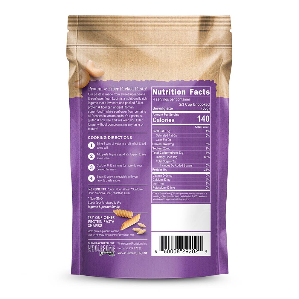 Elbow Protein Pasta - 19g Protein & 4g Net Carb, Lupin Pasta, Keto Pasta, Gluten Free, 8 oz. - Wholesome Provisions - The Track and Field Store