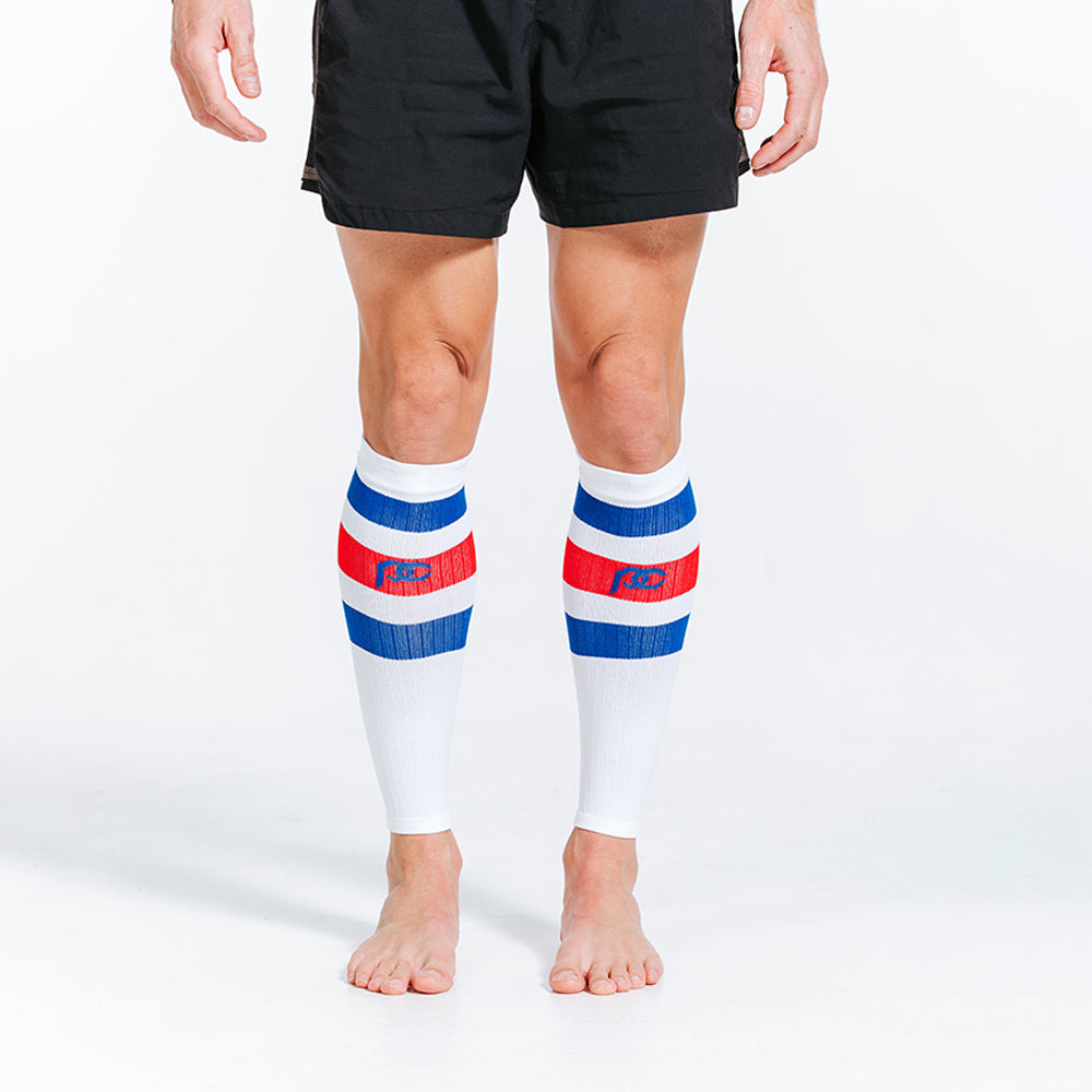 Calf Sleeves, White, Red and Blue Stripe - ProCompression - The Track and Field Store