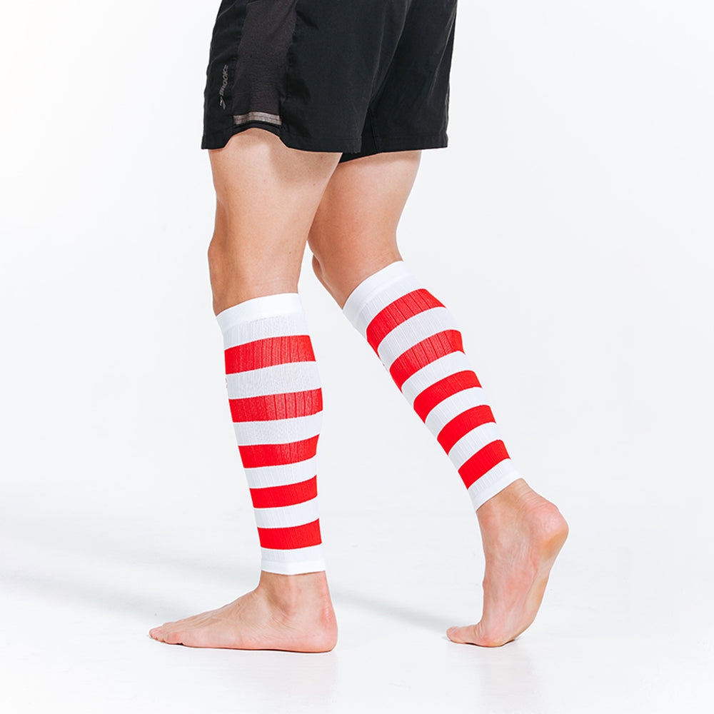 Calf Sleeves, White and Red Stripe - ProCompression - The Track and Field Store