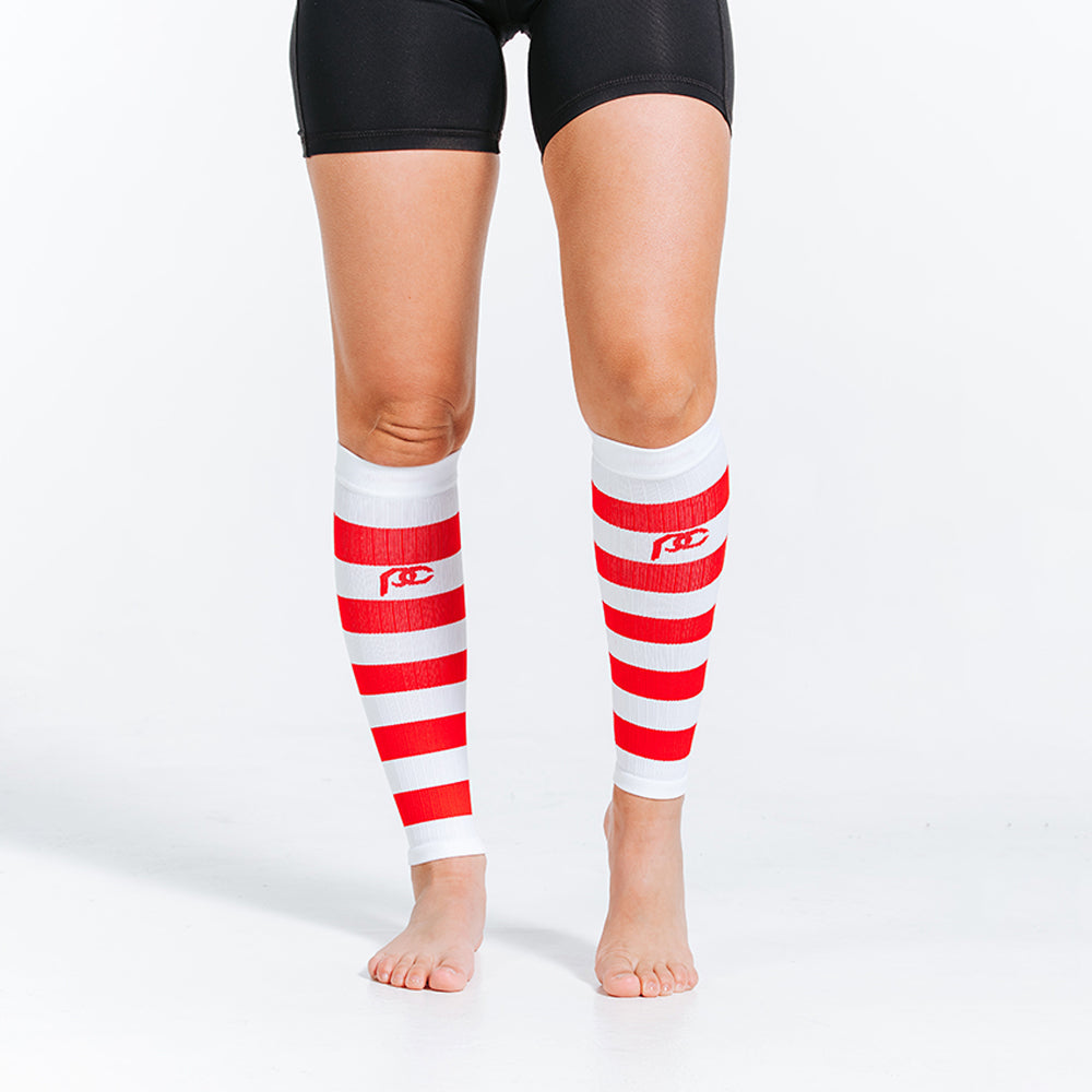 Calf Sleeves, White and Red Stripe - ProCompression - The Track and Field Store