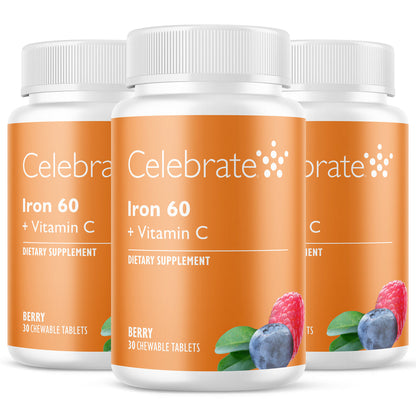 Iron 60 mg + Vitamin C Chewable Tablets, Berry - Celebrate Vitamins Celebrate Vitamins