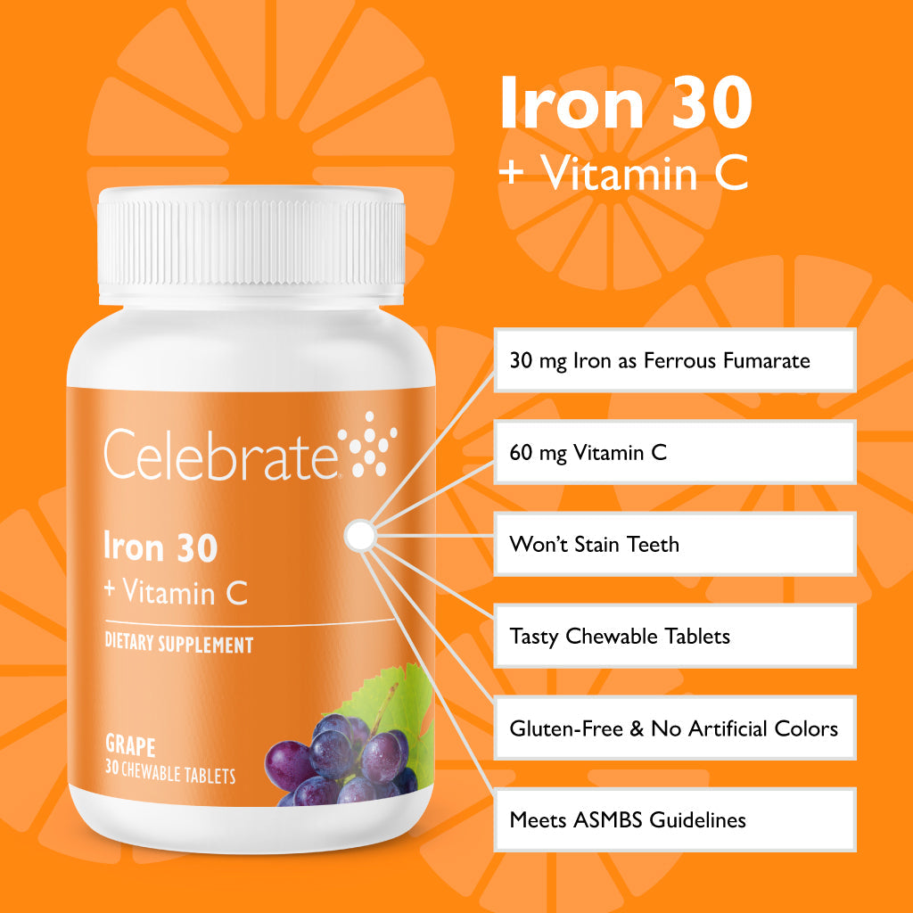Iron 30 mg + Vitamin C Chewable Tablets, Grape - Celebrate Vitamins Celebrate Vitamins