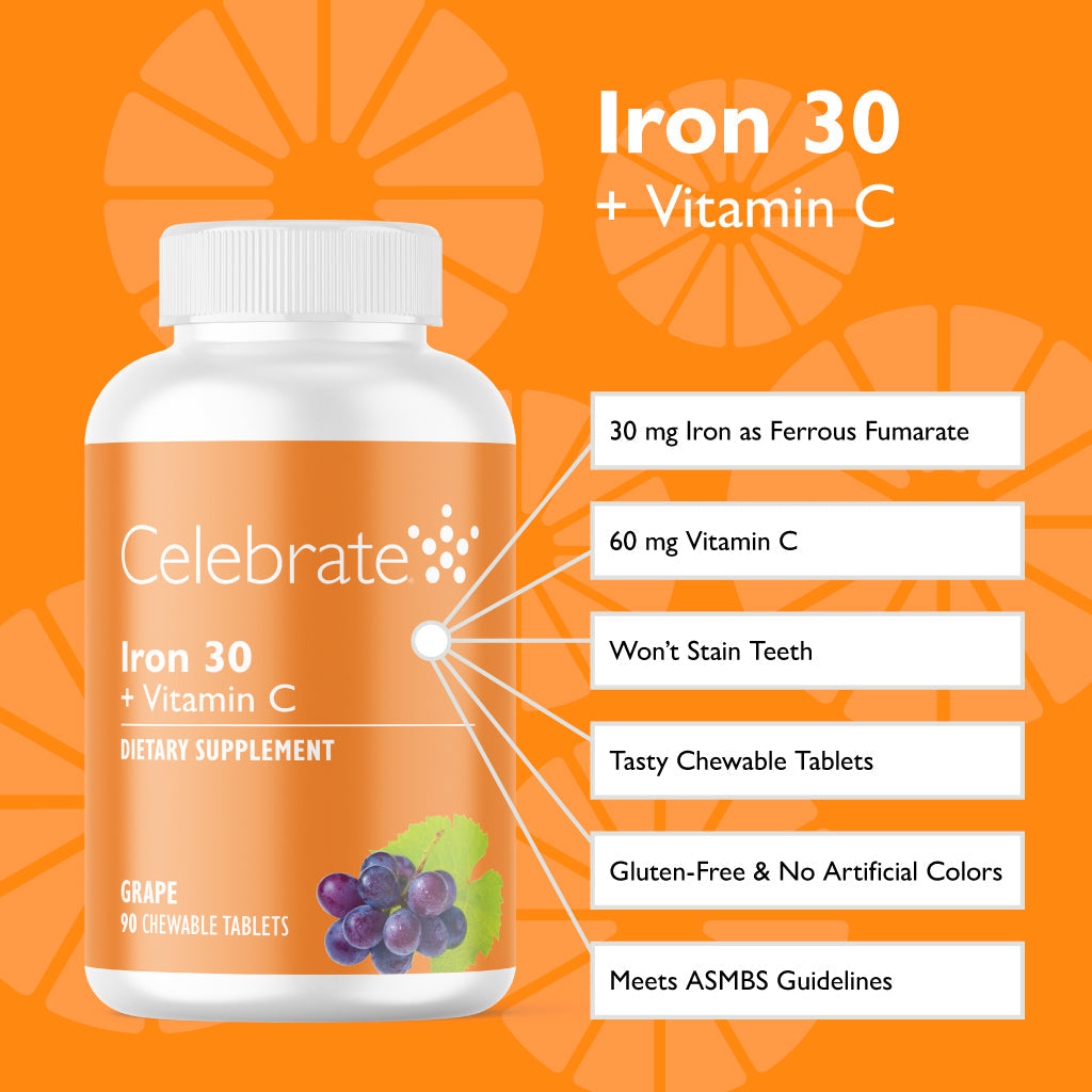 Iron 30 mg + Vitamin C Chewable Tablets, Grape - Celebrate Vitamins Celebrate Vitamins