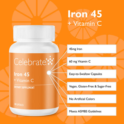 Iron 45 mg + Vitamin C Capsules - Celebrate Vitamins Celebrate Vitamins