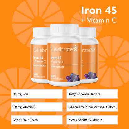 Iron 45 mg + Vitamin C Chewable Tablets, Grape - Celebrate Vitamins Celebrate Vitamins