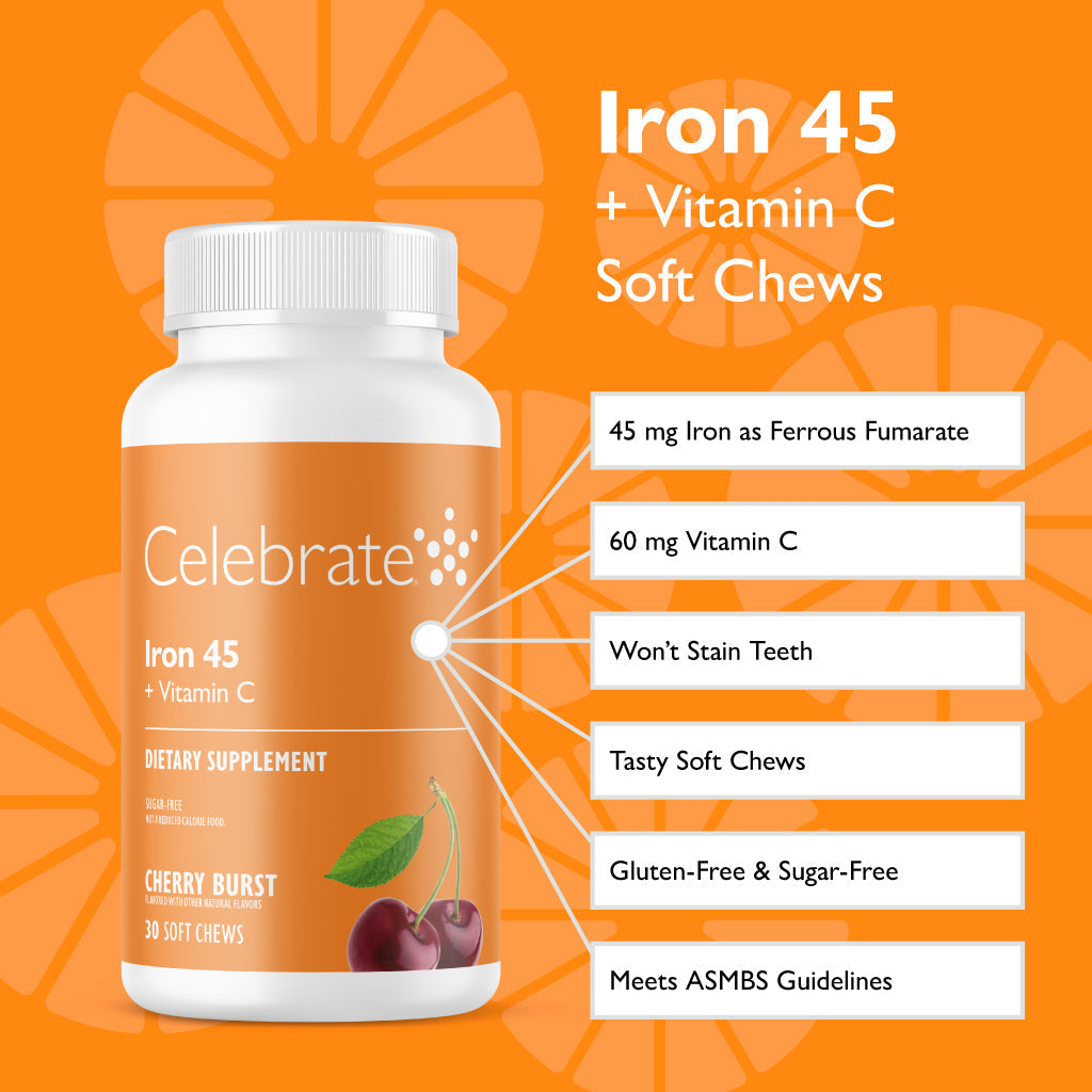 Iron 45 mg  + Vitamin C Soft Chews, Cherry Burst - Celebrate Vitamins Celebrate Vitamins