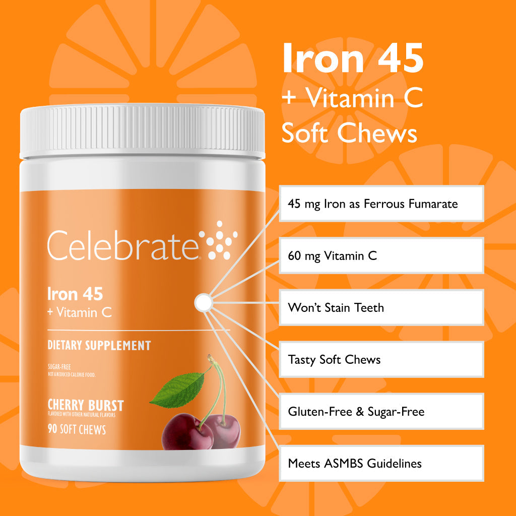 Iron 45 mg  + Vitamin C Soft Chews, Cherry Burst - Celebrate Vitamins Celebrate Vitamins