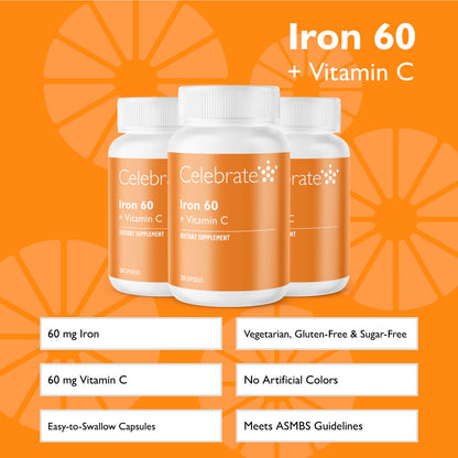 Iron 60 mg + Vitamin C Capsules - Celebrate Vitamins Celebrate Vitamins