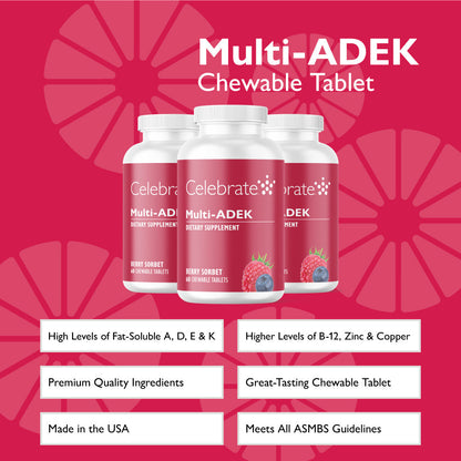 Multi-ADEK Chewable Vitamin, Iron Free, Berry Sorbet - Celebrate Vitamins Celebrate Vitamins