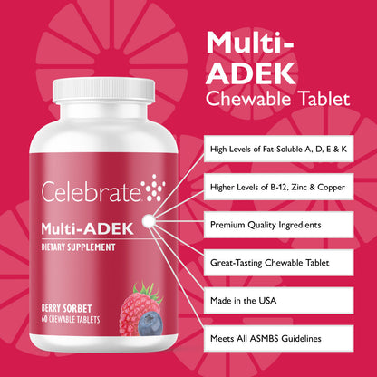 Multi-ADEK Chewable Vitamin, Iron Free, Berry Sorbet - Celebrate Vitamins Celebrate Vitamins