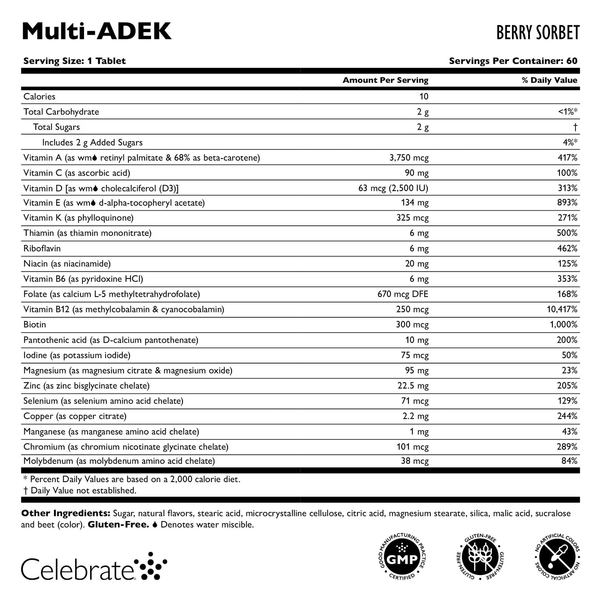 Multi-ADEK Chewable Vitamin, Iron Free, Berry Sorbet - Celebrate Vitamins Celebrate Vitamins