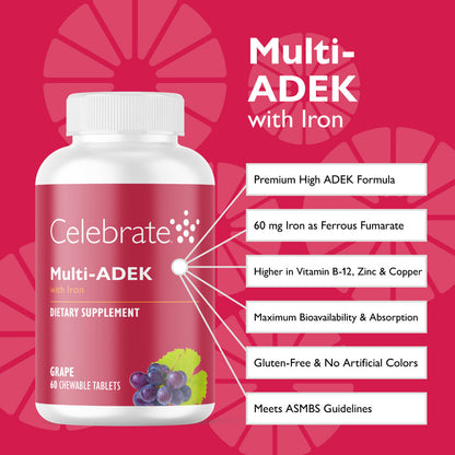 Multi-ADEK Vitamin with 60mg Iron Chewable, Grape - Celebrate Vitamins Celebrate Vitamins