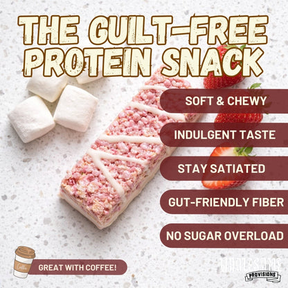 Strawberry Cream Protein Rice Crispy Treats - 15g Protein, Low Carb 4g Net, High Fiber, Soft & Chewy