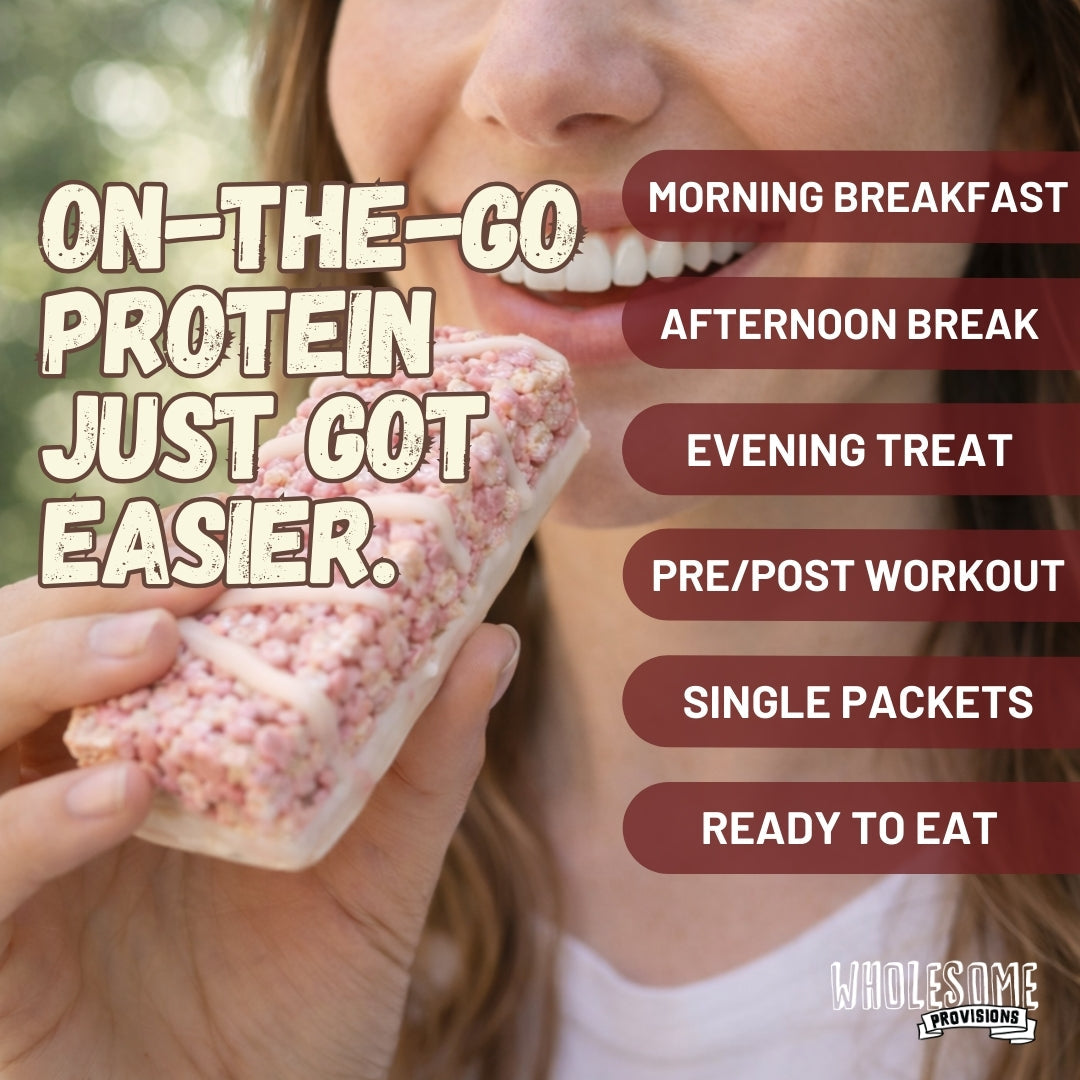 Strawberry Cream Protein Rice Crispy Treats - 15g Protein, Low Carb 4g Net, High Fiber, Soft & Chewy