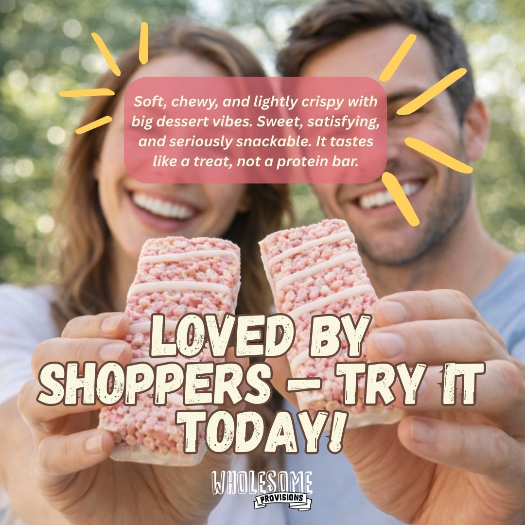 Strawberry Cream Protein Rice Crispy Treats - 15g Protein, Low Carb 4g Net, High Fiber, Soft & Chewy