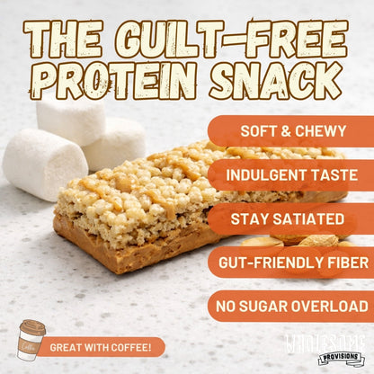 Peanut Butter Protein Rice Crispy Treats - 15g Protein, Low Carb 7g Net, High Fiber, Soft & Chewy