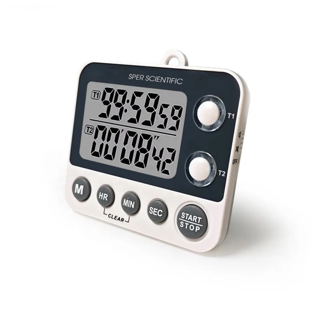2 Channel Digital Lab + Kitchen Timer with Color Coded LED Lights - Sper Scientific