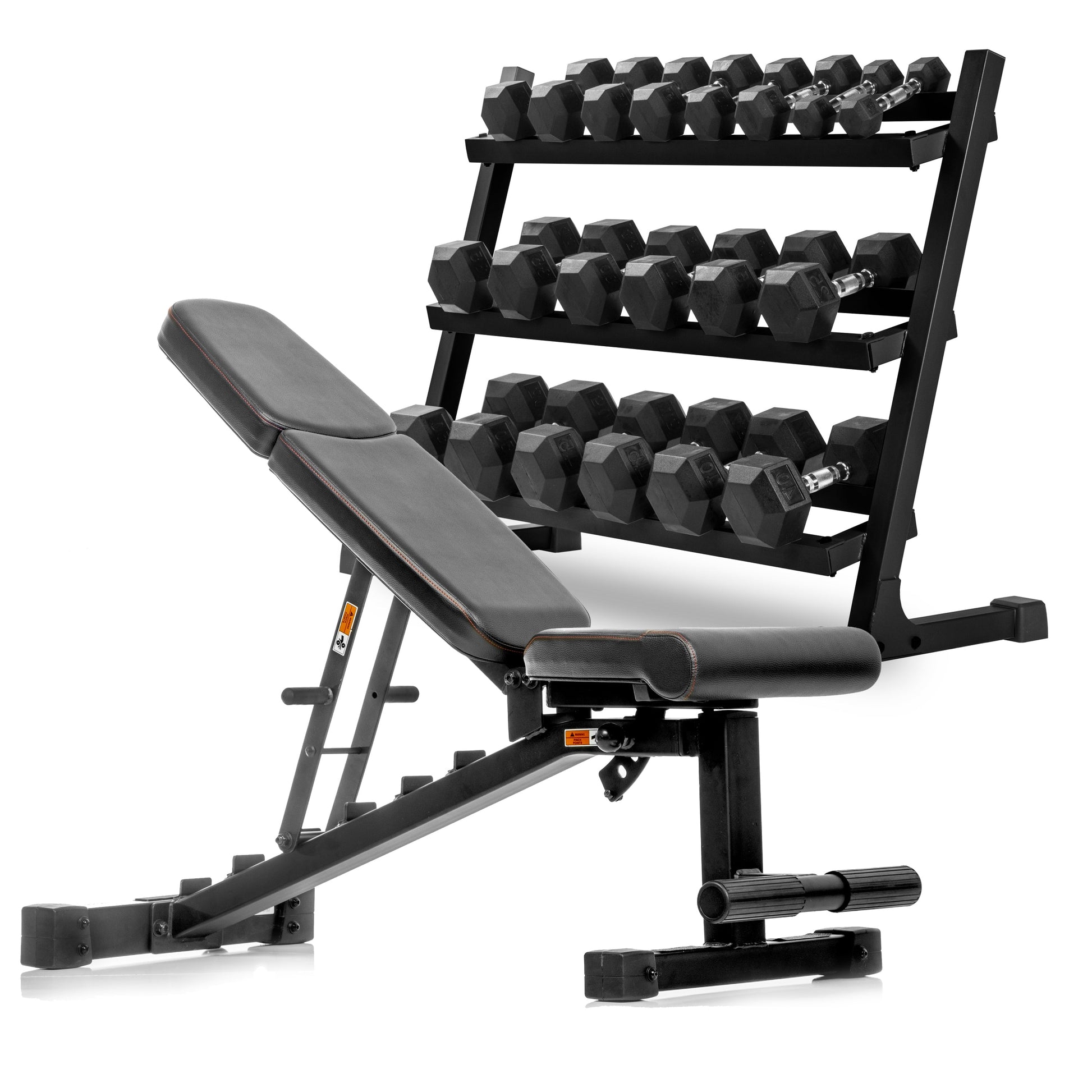 5-50 lb Hex Dumbbell Set with Rack and Weight Bench XMARK