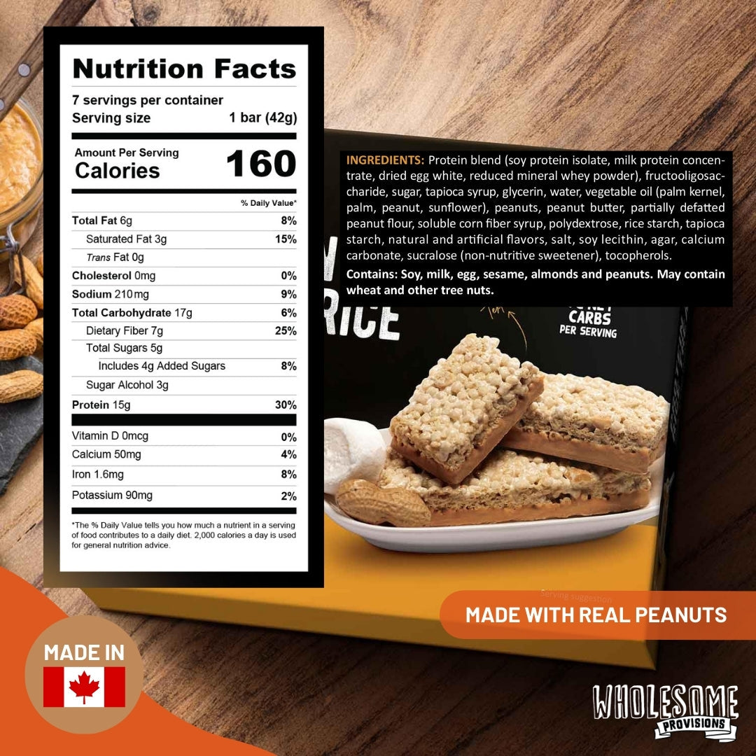 Peanut Butter Protein Rice Crispy Treats - 15g Protein, Low Carb 7g Net, High Fiber, Soft & Chewy